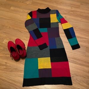 Venus Block Patterned Sweater Dress